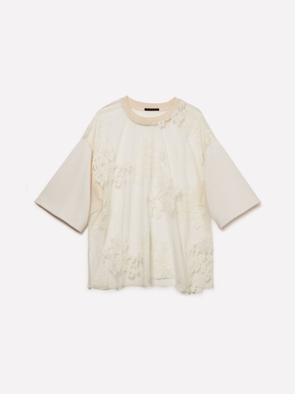 Cremeweißes Spitzen-T-Shirt Cremeweißes Spitzen-T-Shirt - kurzärmeliges t-shirt für damen | Sisley