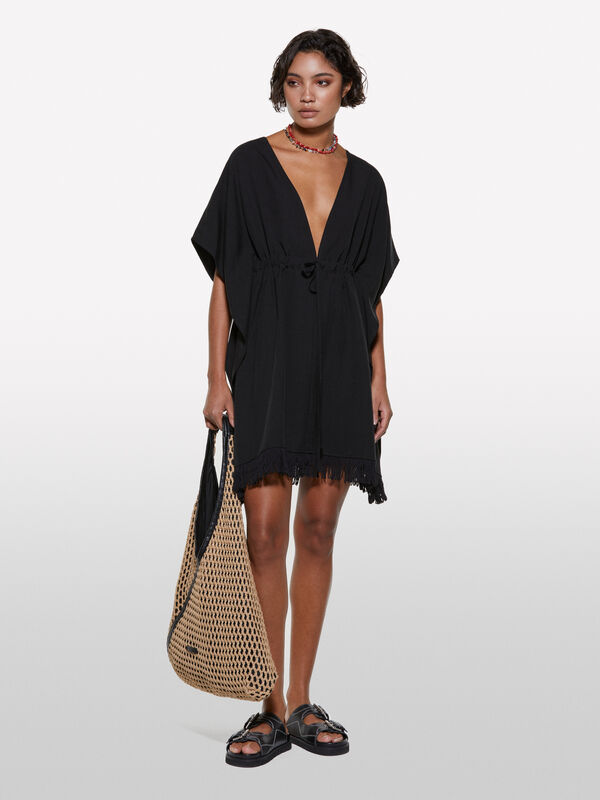 Kurzer schwarzer Kaftan - kurze kleider für damen | Sisley