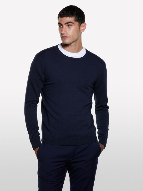 Dunkelblauer Pullover mit Rundhalsausschnitt - rundhalspullover für herren | Sisley