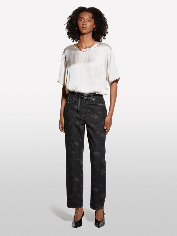 Bedruckte schwarze Relaxed-Fit-Jeans - weite jeans für damen | Sisley