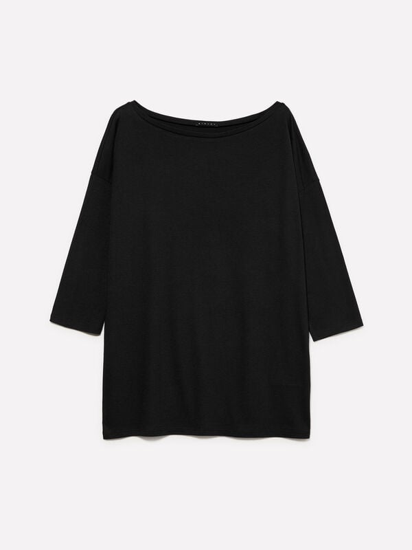 Schwarzes T-Shirt mit U-Boot-Ausschnitt Schwarzes T-Shirt mit U-Boot-Ausschnitt - langärmeliges t-shirt für damen | Sisley