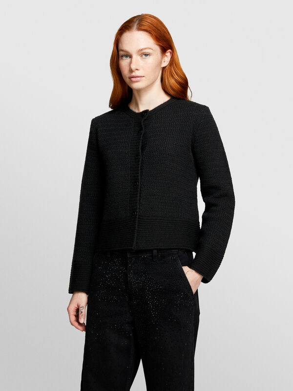 Schwarzer Cardigan mit Kn&ouml;pfen  - cardigans f&uuml;r damen | Sisley