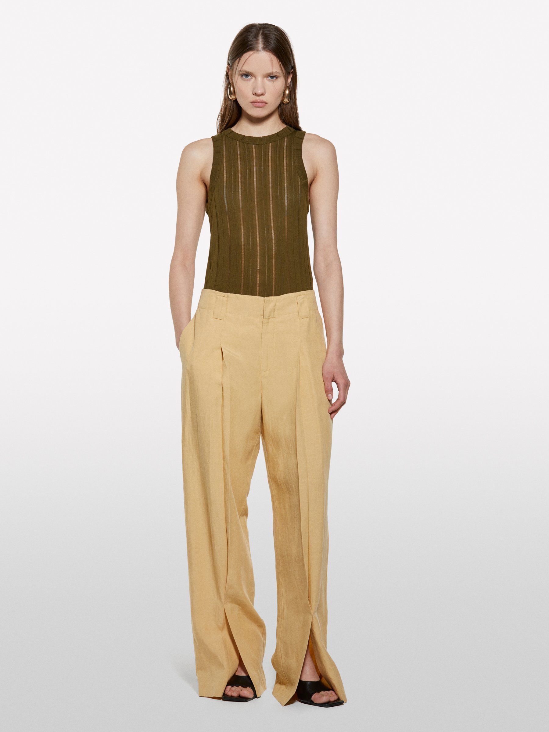 Sisley Sisley - Φανέλα Πράσινο Militaire Slim Fit Με Ριπ Ύφανση, θήλυ, Χακι, μέγεθος: S